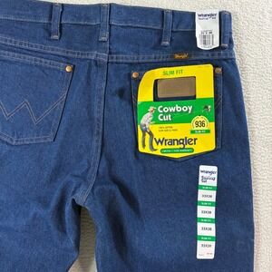 Wrangler Cowboy Cut Slim Fit Jeans Mens 33x38 Blue Dark Wash Western 936PWD NWT
